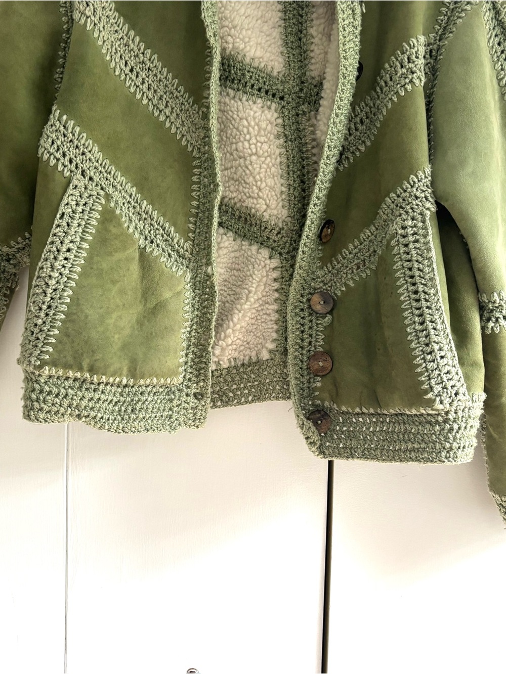 Free People Green Suede Adele Crochet Jacket Size Small - Picture 5 of 14